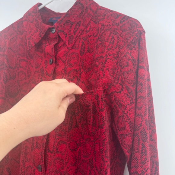 Denim Co Top Women Large Red Long Sleeve Button Up Snake Print Western Stretch - Picture 4 of 10